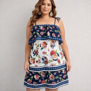 JEALOUS TOMATO Large Floral Off-the-Shoulder Spaghetti Strap Boho Mini Dress NWT